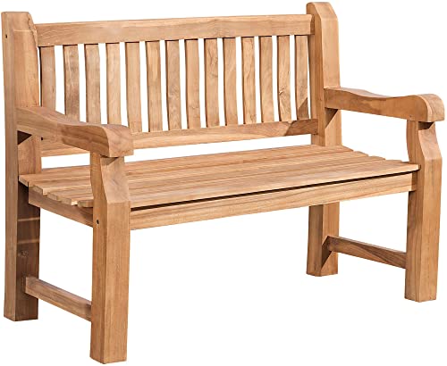 CLP Wetterfeste Gartenbank Jackson V2 aus massivem Teakholz | Holzbank mit ergonomischer Sitzfläche | In verschiedenen Größen erhältlich, Farbe:Teak, Größe:120 cm von CLP