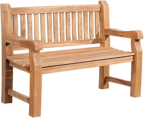 CLP Teakbank Jackson V2 I Wetterfeste Holzbank mit Rückenlehne I Stabile Gartenbank aus massivem Teakholz, Farbe:Teak, Größe:120 cm von CLP