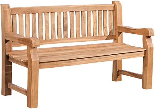 CLP Wetterfeste Gartenbank Jackson V2 aus massivem Teakholz | Holzbank mit ergonomischer Sitzfläche | In verschiedenen Größen erhältlich, Farbe:Teak, Größe:150 cm von CLP