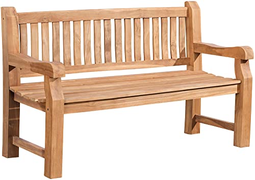 CLP Teakbank Jackson V2 I Wetterfeste Holzbank mit Rückenlehne I Stabile Gartenbank aus massivem Teakholz, Farbe:Teak, Größe:150 cm von CLP