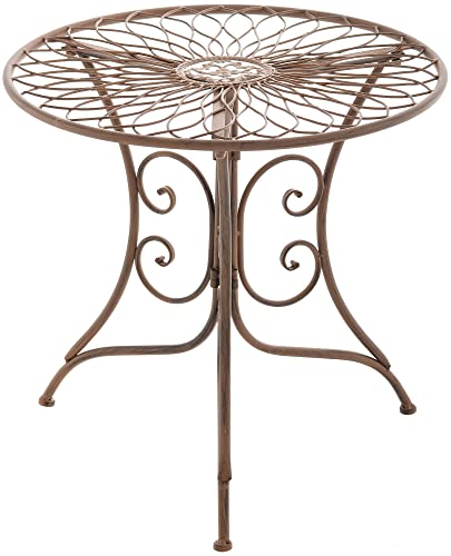 CLP Beistelltisch Ariano I Runder Balkontisch in Jugendstil I Eisentisch lackiert und wetterfest I Durchmesser 55 cm, Farbe:antik braun von CLP