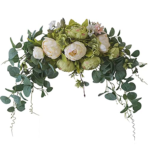 Blumen-Swag, Pfingstrosen-Blumen Und Eukalyptus-Blätter, Haustür-Sturz-Swag, Für Hochzeits-Wand-Fenster-Bogen-Hausgarten-Dekor Blumen-Swag, Pfingstrosen-Blumen Und Eukalyptus-Blätter, Haustür-Sturz-Swag, Für Hochzeits-Wand-Fenster-Bogen-Hausgarten-Dekor von CLQ