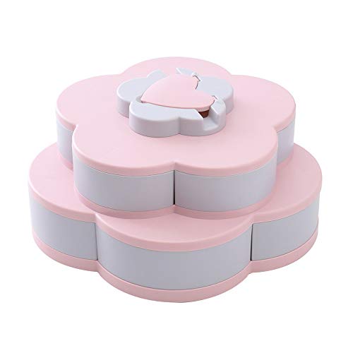 CLQ Snack-Tablett-Spender mit Telefonhalter Blütenblattform Rotierende Süßigkeiten Getrocknete Obstnüsse Teller Box Wohnzimmer Obstteller Snack-Teller (Doppelschicht) von CLQ