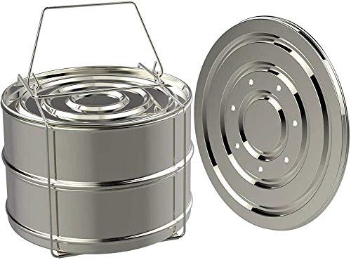 CLQ Zubehör Für Instant Pot, 304 Stackable Food Steamer Insert Pans Aus Edelstahl, Double Vegetable Steamer Basket, Schnellkochtopf Zubehör Für 5, 6 & 8 Quart Kocher von CLQ