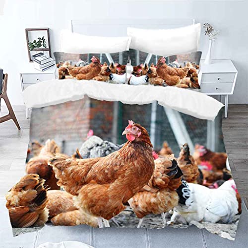 CLQPYQ Bettwäsche Set 135X200 3 Teilig Mikrofaser Winter Bettbezug, 3D Tierisches Huhn Druck Muster Bettbezüge Mit Reißverschluss Und 2 Kissenbezug 80X80Cm, Für Kinder Und Erwachsene von CLQPYQ