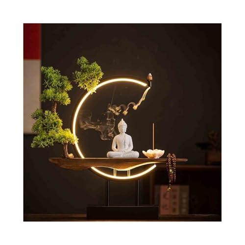CLQYXRMVC Feng-Shui-Statue Weiße Buddha-Statue aus Keramik, Dekoration for Zuhause, Wohnzimmer, Eingang, Feng-Shui-Dekoration mit C-förmigem Lichtring Reichtum Glücksfigur von CLQYXRMVC