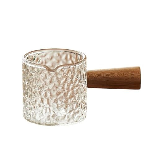 CLQYXRMVC Soßenkanne Gerader Milchkrug mit Holzgriff Kaffeesahnebehälter Glassaucentopf Sauciere mit Deckel von CLQYXRMVC