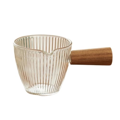 CLQYXRMVC Soßenkanne Vertikale Streifen Kaffeemilchkännchen mit Holzgriff Mehrzweck-Soßentopf aus Glas Sauciere mit Deckel von CLQYXRMVC