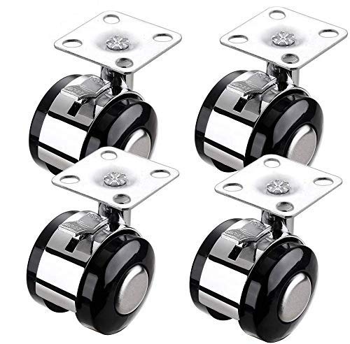 CLQya Rollen 2 Zoll Möbelrollen Platte Zwillingsräder 50Mm 160Kg Räder mit Bremse Universal 360 Deg; Drehbarer Tisch Stuhl Kinderbett Ersatzrollen für Parkett Teppich 4-tlg,4 Lenkräder Brems von CLQya