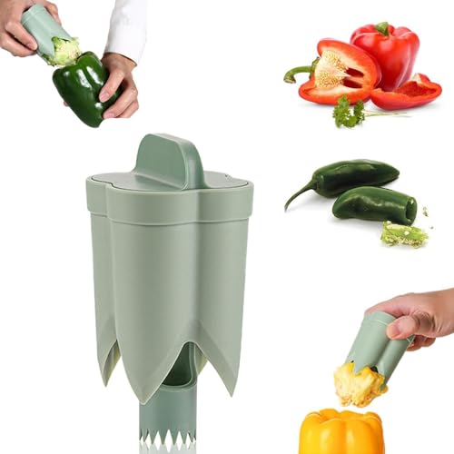 Pepper Seed Corer Remover, 2 in 1 Bell Pepper Cutter Pepper Porer Seed Remover Tool, Pepper Deseeder Bell Pepper Corer Tool Pepper Cutter for Vegetables Kitchen Gadget (Grün) von CLRZOL