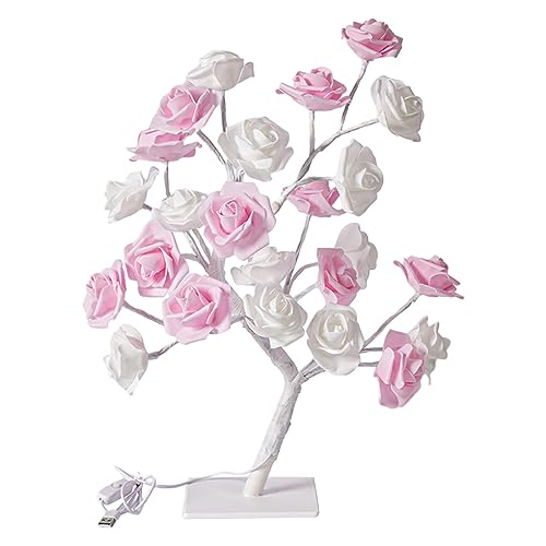 CLSSLVVBN Beleuchtete künstliche Blumen Bonsai Baum Lichter, farbwechselnde Rosenbaum Lampe, Fernbedienung, energiesparende PVC Rosenlampe, weiß, rosa, weißer Stab von CLSSLVVBN