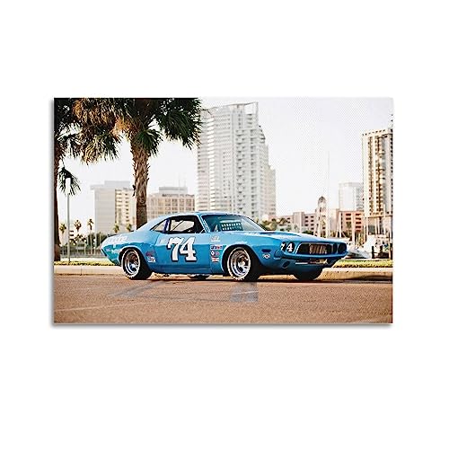 1973 Altes Rennauto für Dodge Challenger Blau Sportwagen Dekorative Malerei Leinwand Wandkunst Bild von CLTE