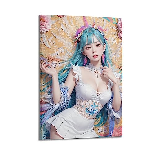 Hot Girl Poster Weiß Kurzer Rock Sexy Asian Anime Girl Poster Dekorative Malerei Leinwand Wandposter und Kunstbild Druck Modern Familie Schlafzimmer Dekor Poster von CLTE