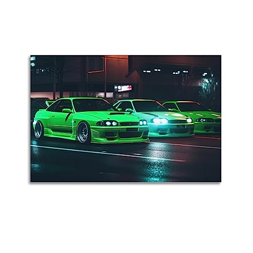 JDM Sportwagen-Poster Grün Japan Straße Rennen Autos Dekorative Malerei Leinwand Wandkunst Bild von CLTE