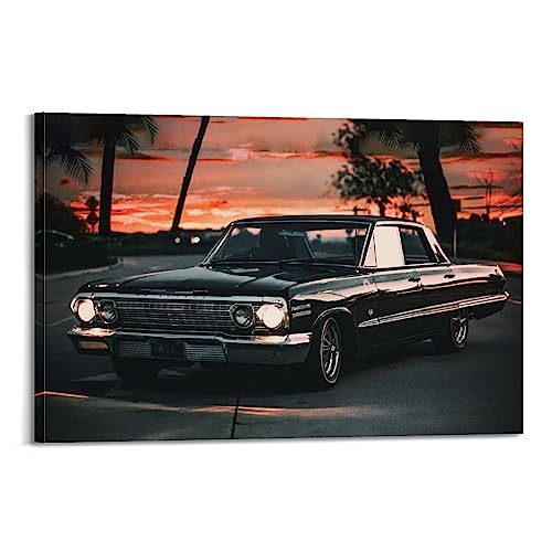 Retro Luxus Auto für Chevrolet Impala Old Black Sportwagen Dekorative Malerei Leinwand Wandkunst Bild von CLTE