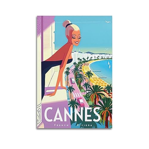 Vintage-Reiseposter Frankreich Cannes Landschaft Poster, dekoratives Gemälde, Leinwand-Wandposter und Kunstdruck, modernes Familienschlafzimmer-Dekor-Poster, 50 x 75 cm von CLTE