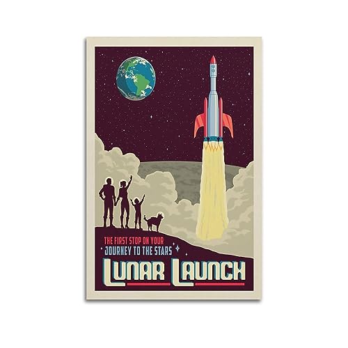 Vintage Space Poster Journey to The Moon & Stars Poster Dekorative Malerei Leinwand Wandposter und Kunstdruck Modern Familie Schlafzimmer Dekor Poster 40 x 60 cm von CLTE