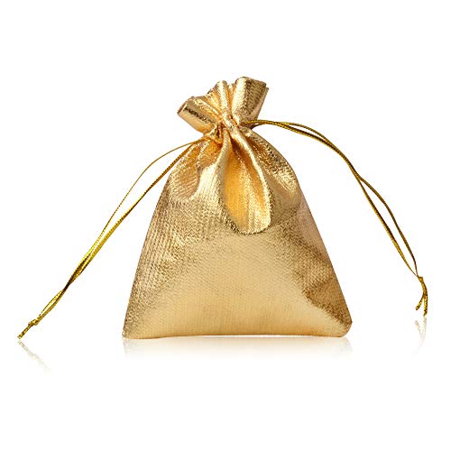 CLTPY 10x15cm/3,9x5,9in Hochzeit Kordelzug Schmuck Tüte Geschenksäckchen 100 Stück Glitzer Gold und Silber Stoffbeutel Candy Säckchen Geschenkverpackungen (Gold) von CLTPY