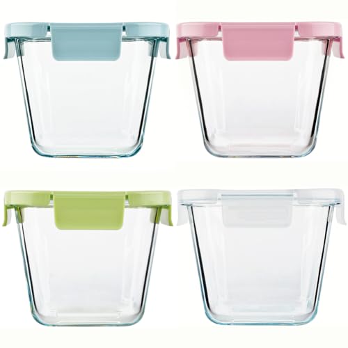 CLTPY 880ml Glasbehälter mit Deckel,4er Meal Prep Gläser,Glasschüssel mit Deckel,BPA Freie Meal Prep Boxen Glas,Glass Frischhaltedosen können in MikrowellenherdenGlas (Quadrat) von CLTPY