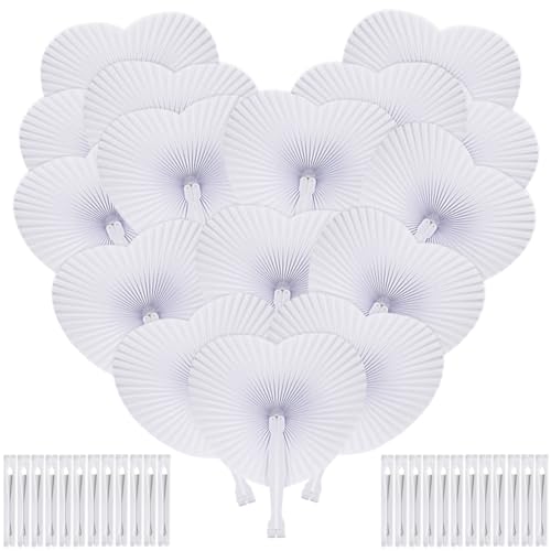 CLTPY Papierfächer Hochzeit 96 Stück Papierfächer Hochzeit Deko Herzförmiges Weiß Papierfächer Faltbar Taschenfächer für Bevorzugung Party Geburtstag Weihnachten Dekoration Gastgeschenke von CLTPY