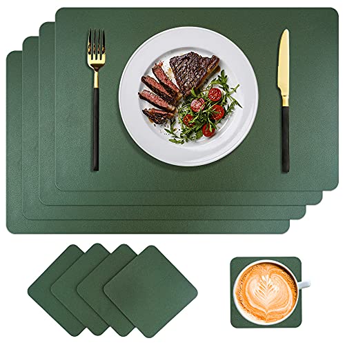 CLTPY Platzsets Abwaschbar 4er Set, 45x30cm Abwischbar Lederoptik Platzset und Untersetzer, Armeegrün Wasserdicht Tischsets Abwaschbar, Platzdeckchen Tischset für Hause Küche Restaurant und Hotel von CLTPY