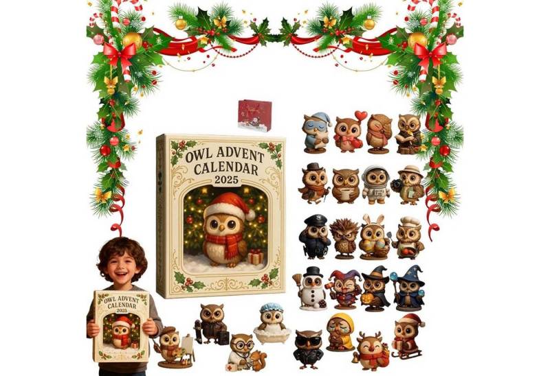 CLTYQ Adventskalender Eulen-Adventskalender 2025, 24-tägiger Weihnachtskalender, 24 Geschenke mit Mini-Eulenfiguren, Eulen-Überraschungsanhänger von CLTYQ