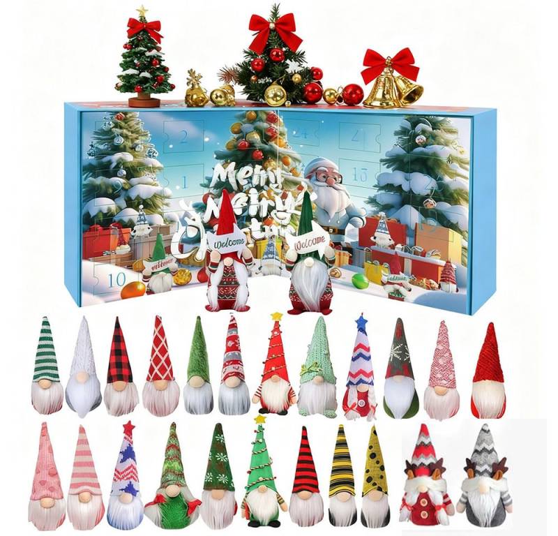 CLTYQ Adventskalender Gnome Adventskalender 2025, 24 Tage Weihnachtsgnome Countdown, Weihnachtsgnome-Plüschpuppen Spielzeug für Kinder und Babys von CLTYQ