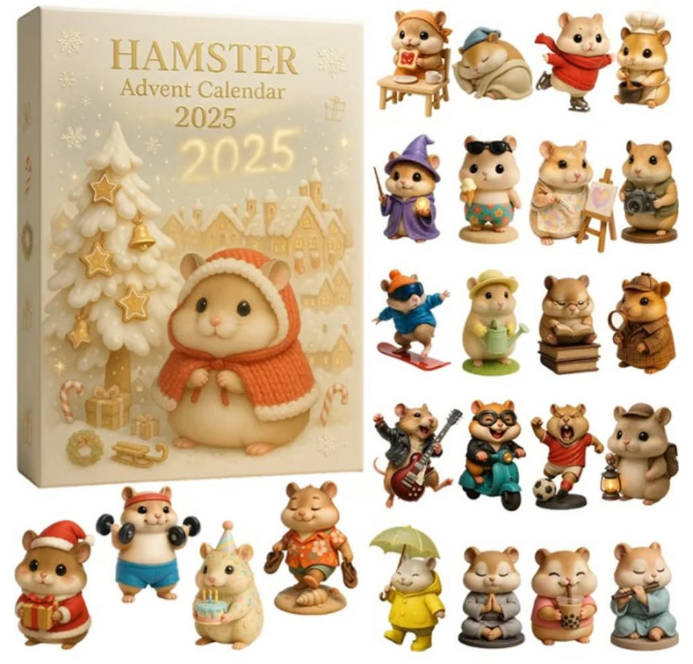 CLTYQ Adventskalender Hamster-Adventskalender 2025, 24 Tage 2D-Acryl Dekoration (24-tlg), 24 Geschenke mit Mini-Hamsterfiguren,Hamster-Überraschungsanhänger von CLTYQ