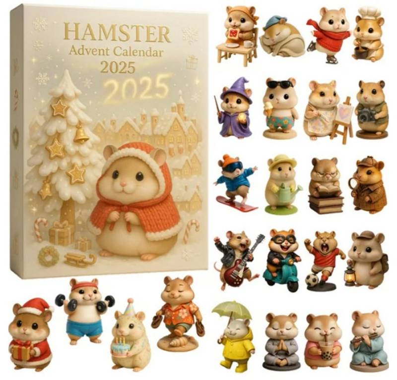 CLTYQ Adventskalender Hamster-Adventskalender 2025, 24 Tage 2D-Acryl Dekoration (24-tlg), 24 Geschenke mit Mini-Hamsterfiguren,Hamster-Überraschungsanhänger von CLTYQ