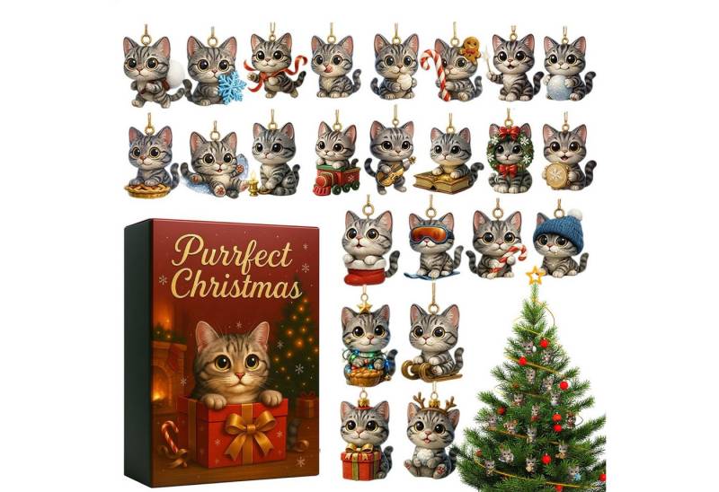 CLTYQ Adventskalender Katzen-Adventskalender 2025 für Katzenliebhaber,Acryl-Katzenkalender, Weihnachts-Countdown-Kalender mit 24 Tagen, Katzen Anhänge von CLTYQ