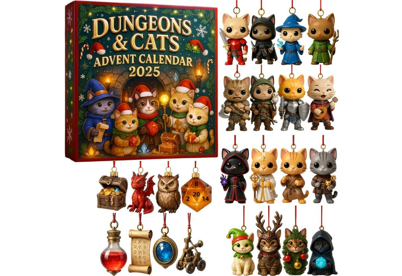 CLTYQ Adventskalender Katzen-Adventskalender 2025 für Katzenliebhaber,Acryl-Katzenkalender, Weihnachts-Countdown-Kalender mit 24 Tagen, Katzen Anhänge von CLTYQ