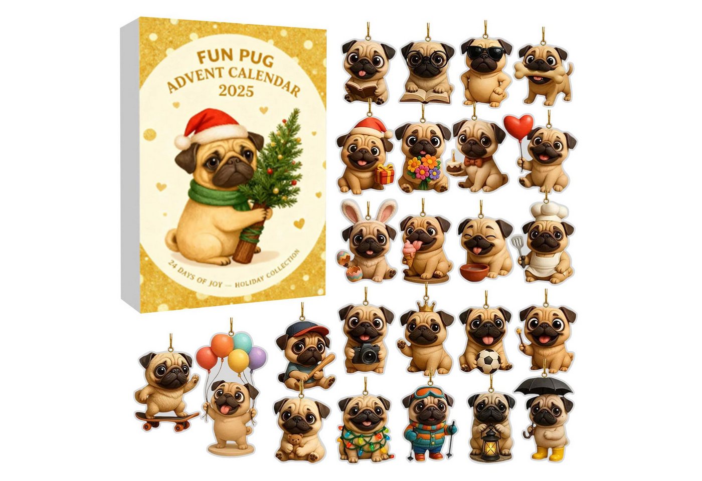 CLTYQ Adventskalender Mops-Adventskalender 2025, 24-tägiger Weihnachtskalender, 24-teiliges Adventskalender-Set,Festliche Weihnachtsbaumdekoration CLTYQ Adventskalender Mops-Adventskalender 2025, 24-tägiger Weihnachtskalender, 24-teiliges Adventskalender-Set,Festliche Weihnachtsbaumdekoration von CLTYQ