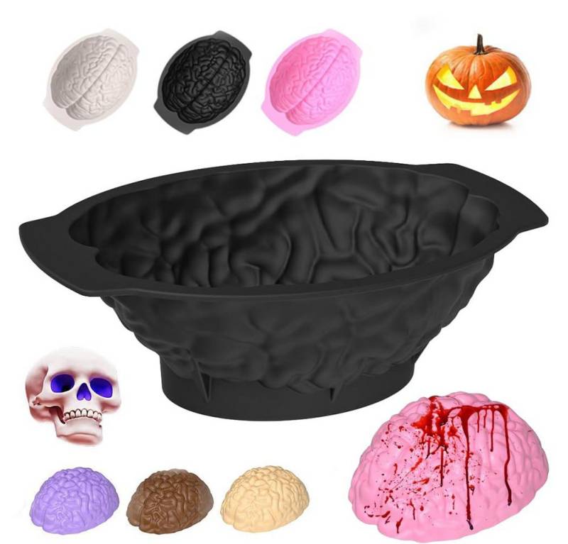 CLTYQ Backform Silicone Brain Mold for Halloween – 7.2cm Realistic Human Brain, Resin, Ice Cubes, Christmas Cookies, and Candies with Base,3D von CLTYQ