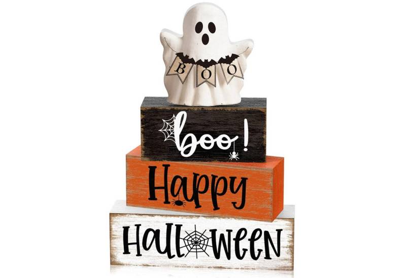 CLTYQ Dekoobjekt Holz-Tischdekoration, rustikale Schilder,abgestuftes Tablett,Set mit 4, Halloween-Dekorationen, für die Dekoration zu Hause und im Büro von CLTYQ