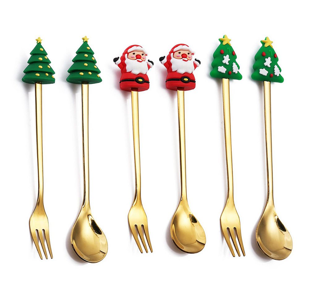 CLTYQ Geschirr-Set 6-teiliges Premium-Set aus Edelstahlgabeln und -löffeln, Weihnachtsbaum, mit Weihnachtsbaum, Rentier und Weihnachtsmann CLTYQ Geschirr-Set 6-teiliges Premium-Set aus Edelstahlgabeln und -löffeln, Weihnachtsbaum, mit Weihnachtsbaum, Rentier und Weihnachtsmann von CLTYQ
