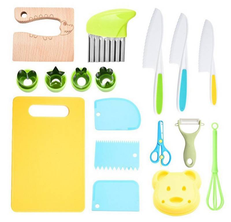 CLTYQ Kinderkochmesser Kinder Sicherheit Küchenmesser mit Gemüse Ausstechformen, Messer für Kinder ab 2 Jahren, aus Holz & Kunststoff CLTYQ Kinderkochmesser Kinder Sicherheit Küchenmesser mit Gemüse Ausstechformen, Messer für Kinder ab 2 Jahren, aus Holz & Kunststoff von CLTYQ