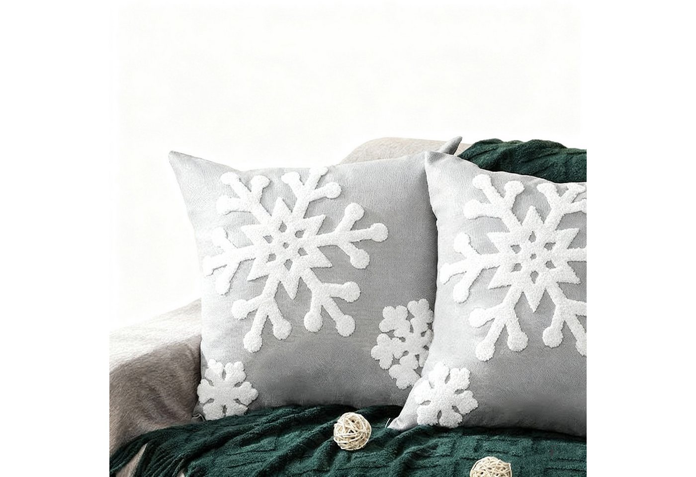 CLTYQ Kissenbezug Kissenbezug Weihnachten 2 Stück, Weihnachtsdeko Kissenbezug 45x45 cm, Schneeflockenstickerei,Kissenbezüge aus Canvas weiche von CLTYQ