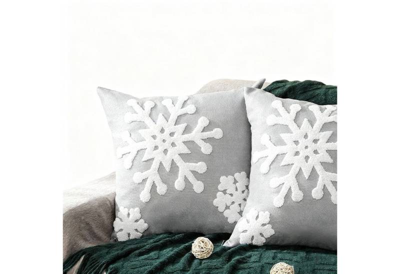 CLTYQ Kissenbezug Kissenbezug Weihnachten 2 Stück, Weihnachtsdeko Kissenbezug 45x45 cm, Schneeflockenstickerei,Kissenbezüge aus Canvas weiche von CLTYQ
