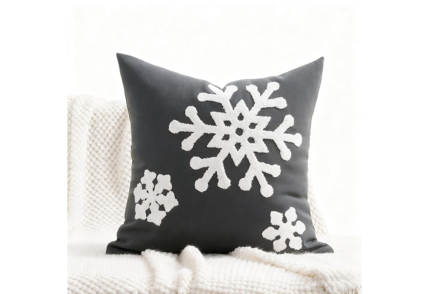 CLTYQ Kissenbezug Kissenbezug Weihnachten 2 Stück, Weihnachtsdeko Kissenbezug 45x45 cm, Schneeflockenstickerei,Kissenbezüge aus Canvas weiche von CLTYQ