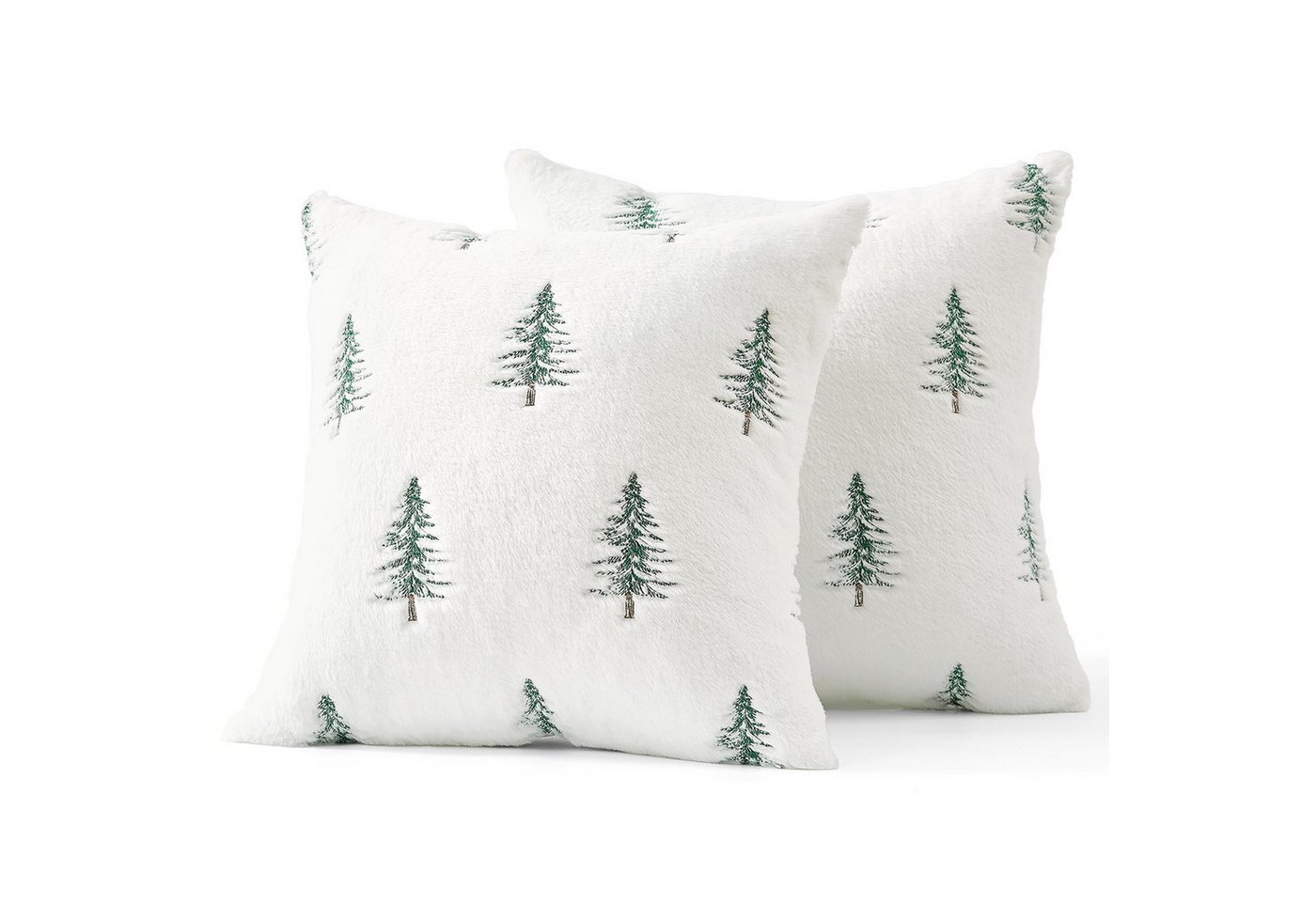 CLTYQ Kissenbezug Weihnachtskissenbezüge 45x45cm,Kunstpelz mit besticktem Weihnachtsbaum, (2 Stück), Weihnachtsdeko,Bestickt Zottelig Weihnachtskissen,Weiße und grüne von CLTYQ