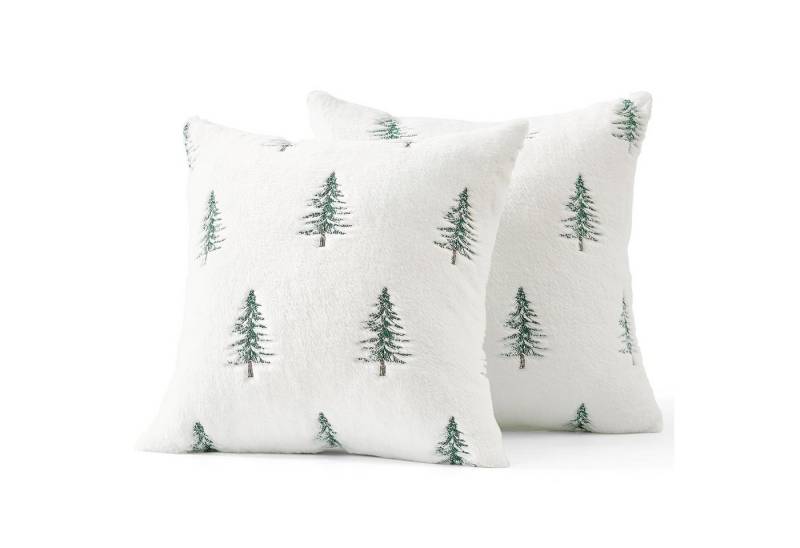 CLTYQ Kissenbezug Weihnachtskissenbezüge 45x45cm,Kunstpelz mit besticktem Weihnachtsbaum, (2 Stück), Weihnachtsdeko,Bestickt Zottelig Weihnachtskissen,Weiße und grüne von CLTYQ