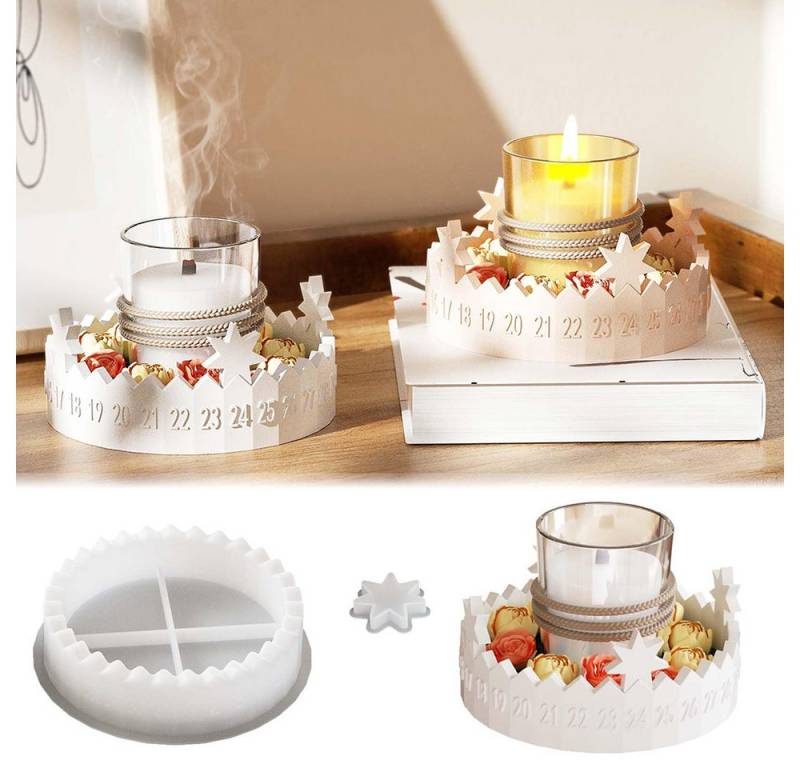 CLTYQ Modellierwerkzeug Gießformen Silikon Adventskranz,Gießform Adventskalender, (2 St), Silikonformen Gießformen Stern Silikonform für Kerzen Aus Gips von CLTYQ