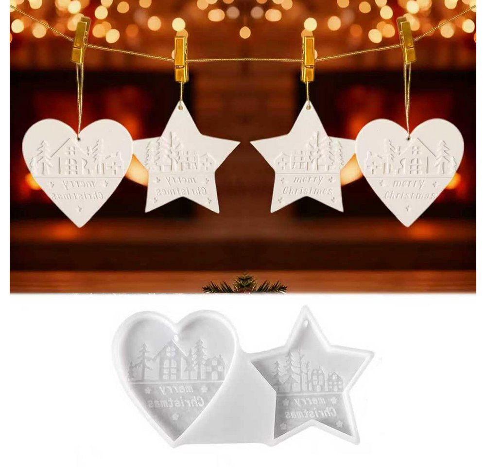 CLTYQ Modellierwerkzeug Silikonformen Gießformen Weihnachten,Sterne Herz Silikonform, DIY Gießformen für Epoxidharz und Gipsguss von CLTYQ