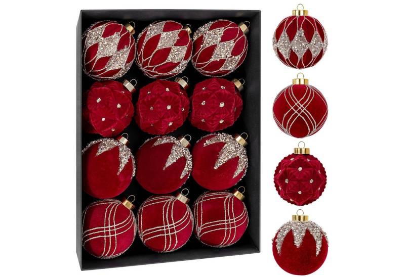 CLTYQ Weihnachtsbaumkugel Weihnachtskugeln,12er Set,Weihnachtsdeko, Samt-Weihnachtsbaumschmuck, 8 cm große glitzernde Christbaumkugeln, Geschenkbox von CLTYQ