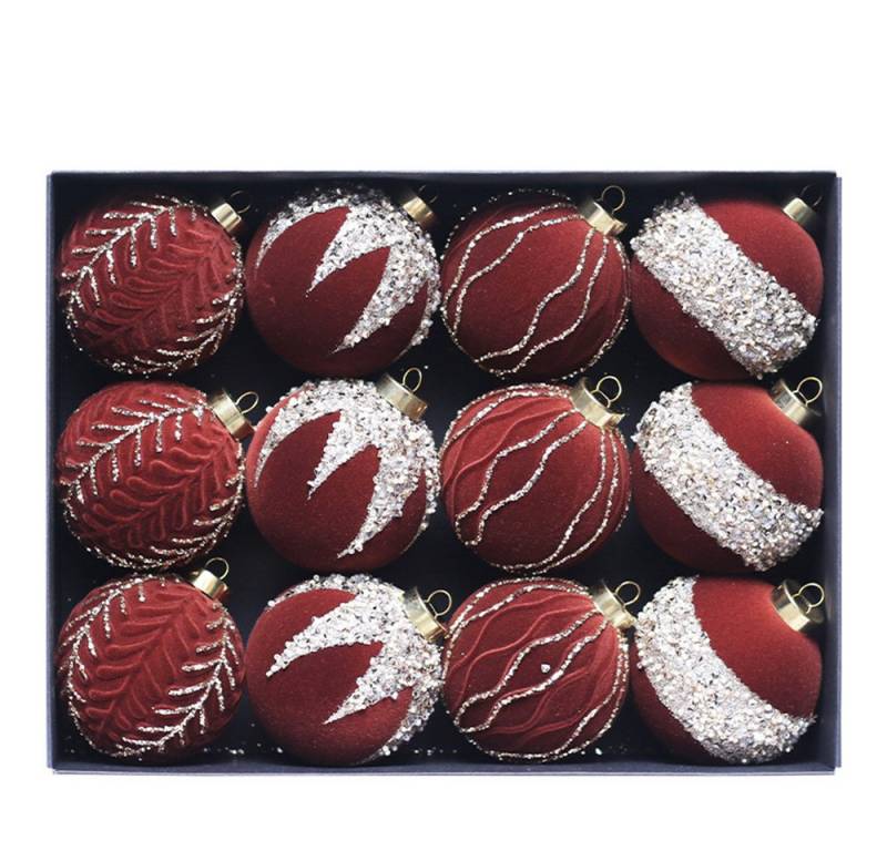 CLTYQ Weihnachtsbaumkugel Weihnachtskugeln,12er Set,Weihnachtsdeko, Samt-Weihnachtsbaumschmuck, 8 cm große glitzernde Christbaumkugeln, Geschenkbox von CLTYQ