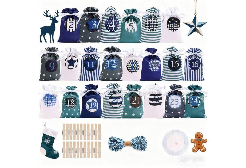 CLTYQ befüllbarer Adventskalender 24 Stück Adventskalender-Taschen,Weihnachts-Countdown-Geschenktüten, Wiederverwendbare Stoff-Geschenktüten mit Kordelzug für DIY Deko CLTYQ befüllbarer Adventskalender 24 Stück Adventskalender-Taschen,Weihnachts-Countdown-Geschenktüten, Wiederverwendbare Stoff-Geschenktüten mit Kordelzug für DIY Deko von CLTYQ