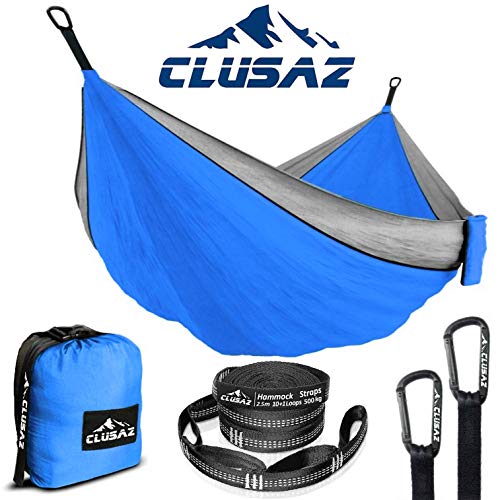 CLUSAZ Hängematte 300 x 200cm, Doppelhängematte, Outdoor Camping Hängematten 2 Personen, Leicht Fallschirmseide Reisehängematte fur Survival, mit 2 Baumgurte, 2 Karabiner von CLUSAZ