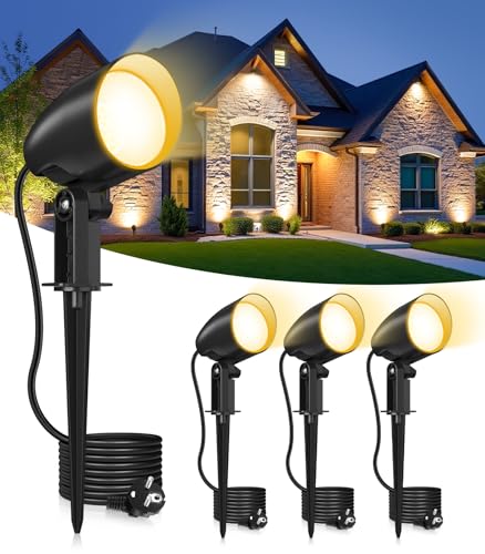 CLV Gartenstrahler mit Erdspieß 20W Warmweiß, 1880LM Gartenbeleuchtung strom IP66 Wasserdicht Gartenleuchte mit EU Stecker Gartenlampe Aluminium Ideal für Garten Rasen Baum Wiese Pflanzen 4 Stück von CLV