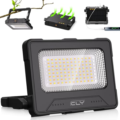 80W LED Baustrahler Akku Solar Arbeitsleuchte Tragbare, 4 Lichtmodi 12000mAh Akku Arbeitsleuchte USB-Wiederaufladbar 5 Helligkeiten Campinglampe Tragbar im Freien für Notfälle Baustelle Camping Garage von CLV