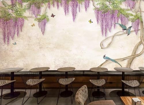 CLVIUJLBKLKSDD Fototapete 3D Effekt Lila Blumen 350cmx250cm Vintage Glyzinien-Orchideenblüten Schlafzimmer Wohnzimmer Wanddeko, Wandbild, Wandtapete von CLVIUJLBKLKSDD